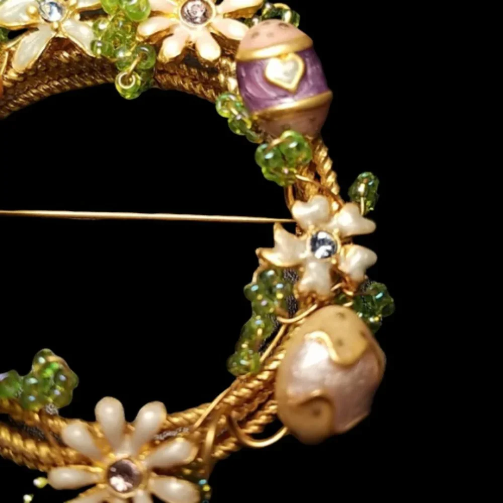 Vintage  Enamel Easter Egg Wreath Brooch